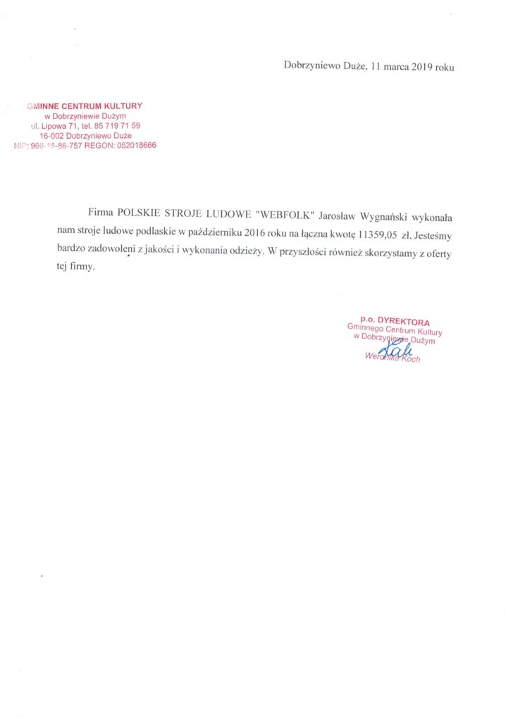 List referencyjny – Dobrzyniewo