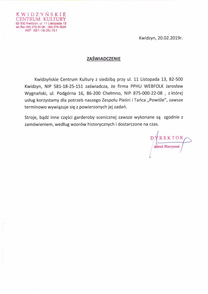 List referencyjny – Kwidzyn